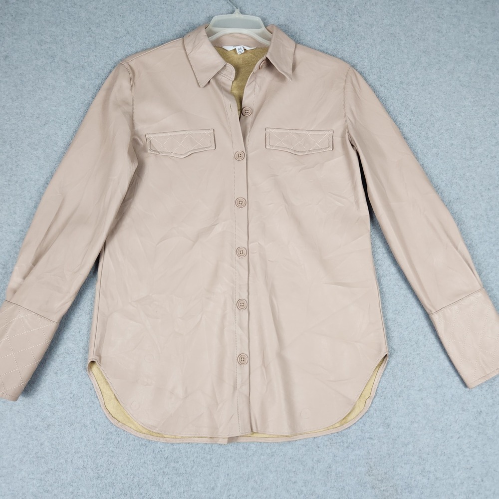 BB Dakota Steve Madden Jacket Women XS Beige Faux Leather Quilted Button Front